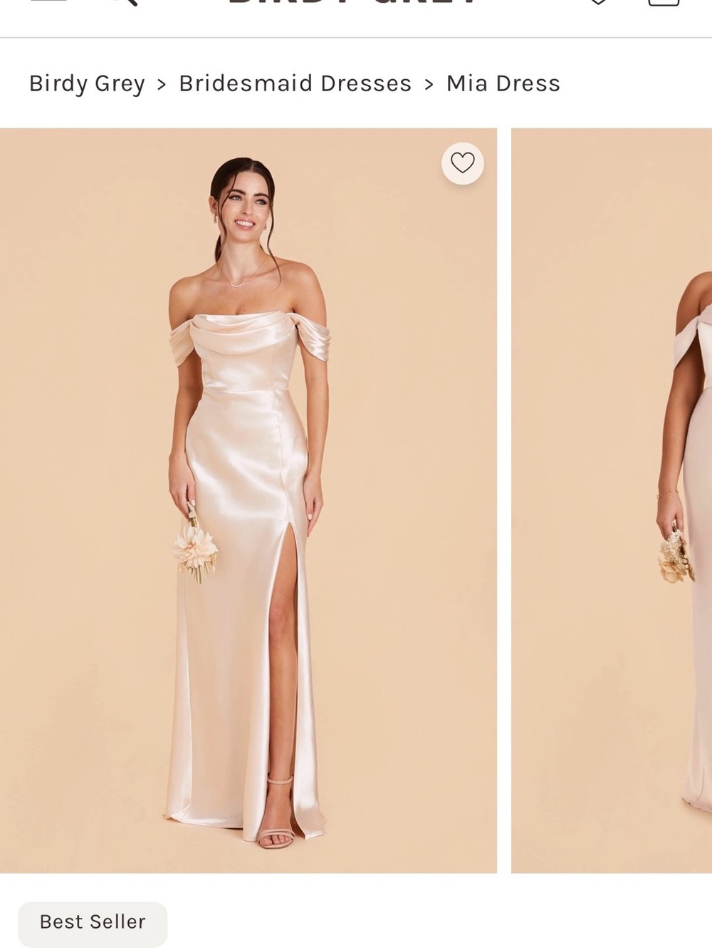 Birdy Grey One-Shoulder Satin Gown in Blush Champagne